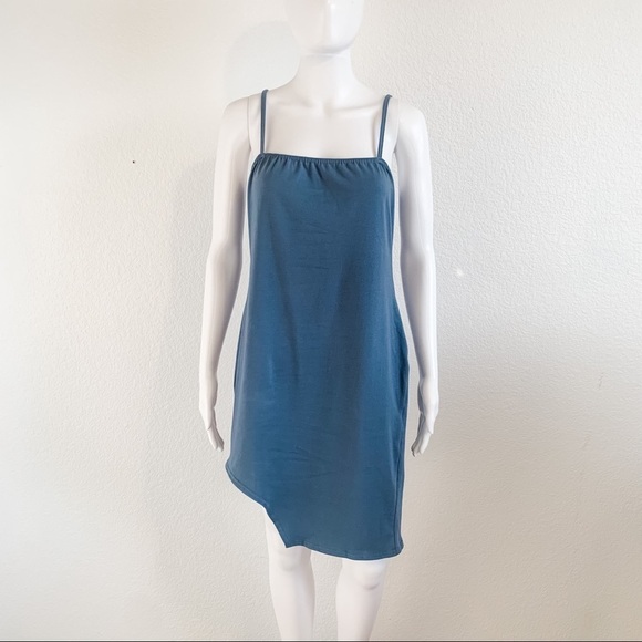 Pretty Little Thing Blue Asymmetrical Bodycon Dress - Picture 6 of 6